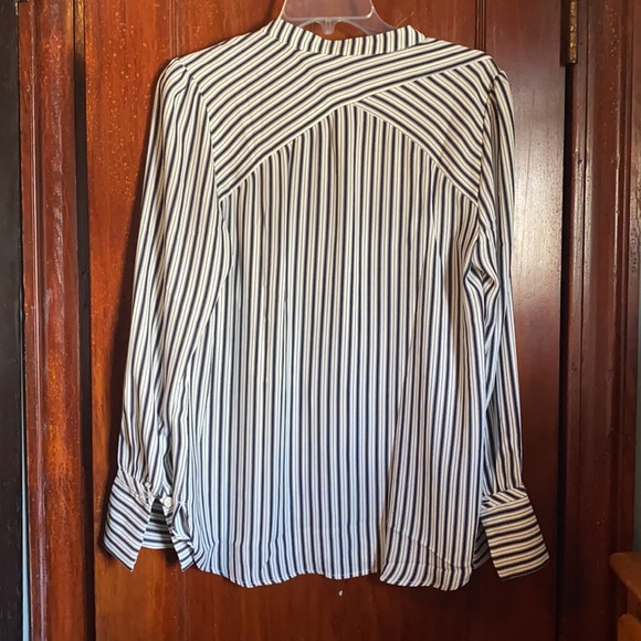 Loft Blue Striped Chiffon Button Blouse - Picture 4 of 4